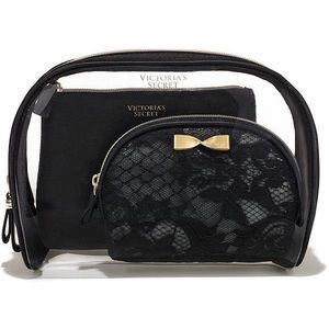 Victoria's Secret Black Lace Cosmetic Bag Trio